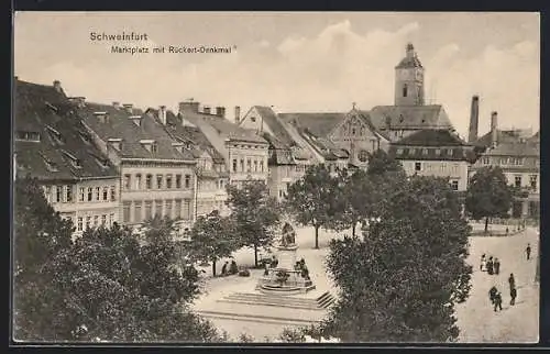 AK Schweinfurt a. M., Marktplatz mit Rückert-Denkmal