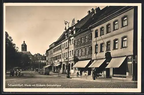 AK Schweinfurt a. M., Markt mit Rückert-Denkmal