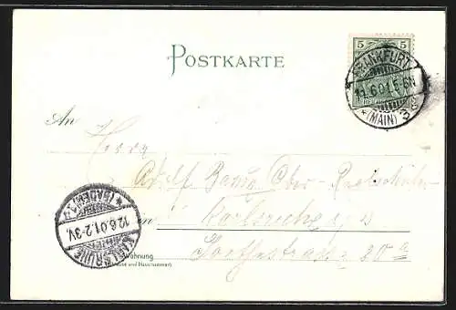 Lithographie Frankfurt /Main, Strassenleben und Pferdekutschen am Eschenheimer Thor, Siegel