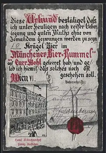 AK Wien, Hotel Münchnerhof v. Franz Ausischer, Münchner Bier-Rummel