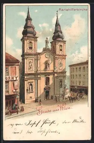 Lithographie Wien, Ansicht der Mariahilferkirche