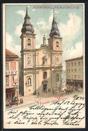 Lithographie Wien, Ansicht der Mariahilferkirche