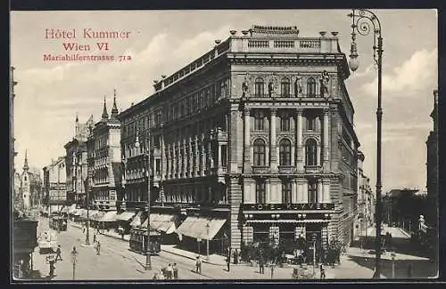 AK Wien, Strassenbahn am Hotel Kummer