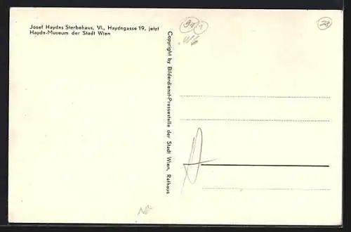 AK Wien, Josef Haydns Sterbehaus, Haydngasse 19