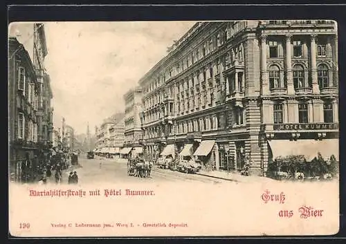 AK Wien VI, am Hotel Kummer in der Mariahilferstrasse