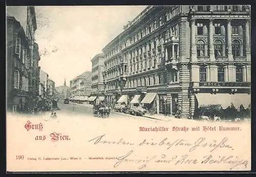 AK Wien, Mariahilfer Strasse mit Hotel Kummer