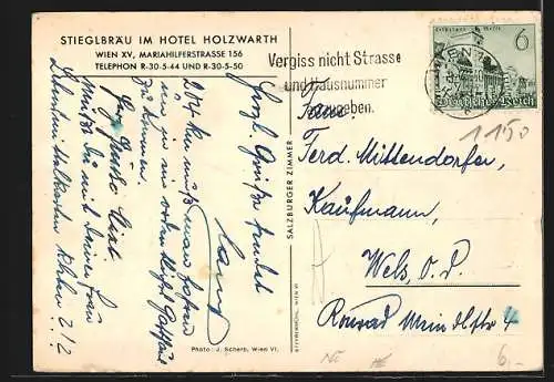 AK Wien, Stieglbräu im Hotel Holzwarth, Innenansicht, Mariahilferstrasse 156