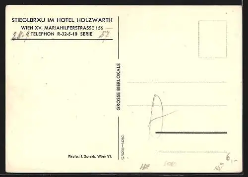 AK Wien, Stieglbräu im Hotel Holzwarth, Innenansicht, Mariahilferstrasse 156