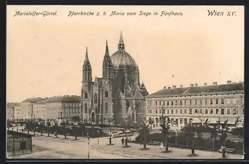 AK Wien, Fünfhaus, Pfarrkirche z. h. Maria vom Siege, Mariahilfer-Gürtel