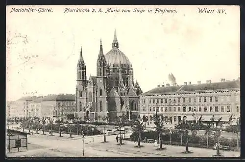 AK Wien, Fünfhaus, Pfarrkirche z. h. Maria vom Siege in Fünfhaus, Mariahilfer-Gürtel