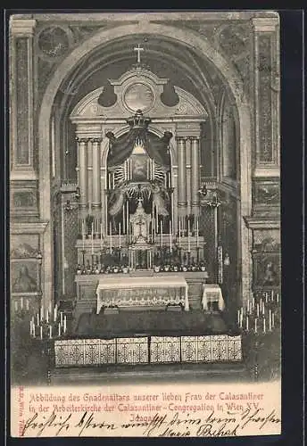 AK Wien, Abbildung des Gnadenaltars unser lieben Frau der Calasantiner in der Arbeiterkirche, Idagasse