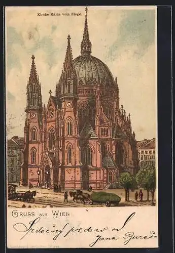 Lithographie Wien, Kirche Maria vom Siege