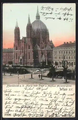 AK Wien, Fünfhaus, Pfarrkirche z. h. Maria v. Siege in Fünfhaus, Mariahilf-Gürtel