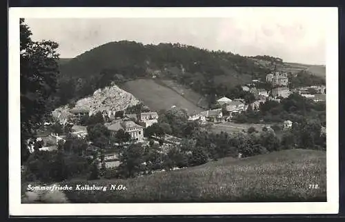 AK Kalksburg, Ortsansicht mit Kirche und Bergpanorama