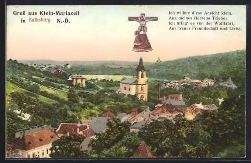 AK Wien, Klein-Mariazell in Kalksburg, Panorama, Kirche und Gnadenbild