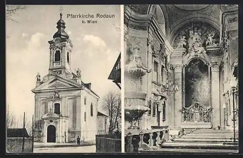 AK Wien, Rodaun, Pfarrkirche, Aussen- und Innenansicht