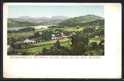 AK Krumpendorf, Ortsansicht mit Wörthersee und Blick auf das obere Seebecken