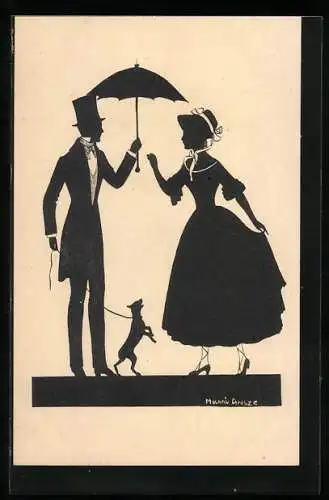 Künstler-AK Manni Grosze: Mann hält für Dame den Regenschirm