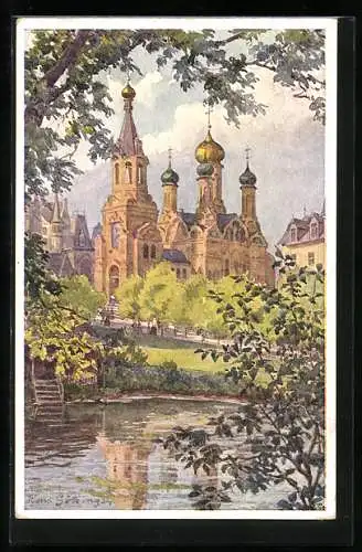 Künstler-AK Hans Götzinger: Karlsbad, Russische Kirche, Westend