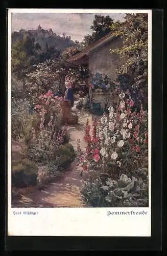 Künstler-AK Deutscher Schulverein Nr. 945, Hans Götzinger: Sommerfreude, Blühender Garten eines Hauses