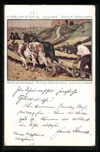Künstler-AK Walter Georgi: Pflügender Bauer auf dem Feld