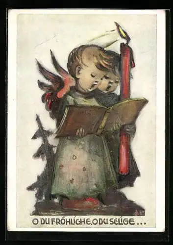 Künstler-AK Hummel: Zwei singende Engel mit Kerze