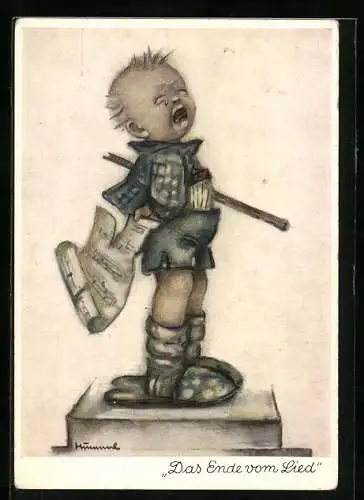 Künstler-AK Hummel: Weinender Junge mit Notenblatt