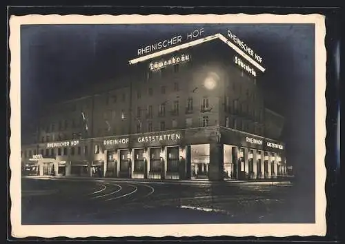 AK München, Hotel Rheinischer Hof und Rheinhof-Gaststätten, Bahnhofsplatz