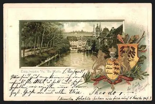 Passepartout-Lithographie Esslingen / Neckar, Maille, Wappen