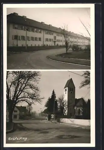 AK Gräfelfing, Strassenpartien mit Kirche