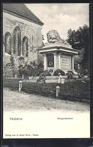 AK Tessin, Kriegerdenkmal und Kirche