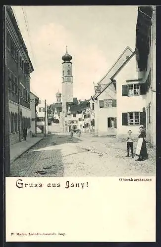AK Isny, Oberthorstrasse mit Kirche