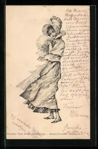 Künstler-AK Theo Stroefer Serie 66 Nr. 8: Einem Mädchen fährt der Wind durch die Kleidung