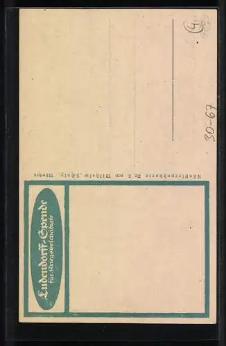 AK Ludendorff-Spende für Kriegsbeschädigte, Urne, Acker, Pflug