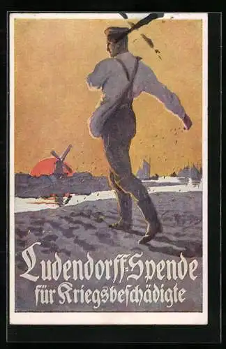 AK Soldat bringt die Saatkörner auf den Acker, Ludendorffspende für Kriegsbeschädigte
