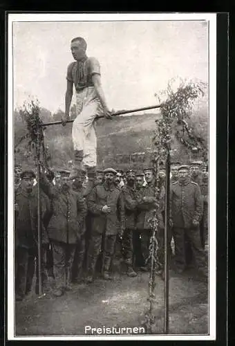 AK Preisturnen, Turner auf dem Reck, Sportfest deutscher Soldaten hinter der Front