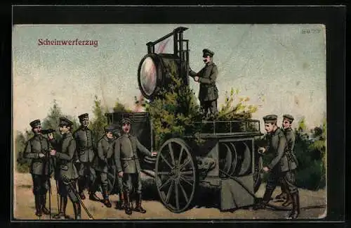 AK Soldaten an einem Scheinwerferzug