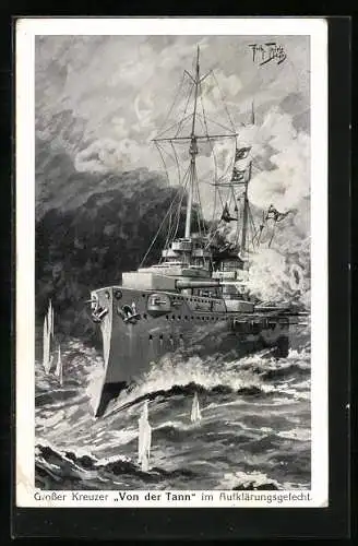 Künstler-AK A. Thiele: Grosser Kreuzer Von der Tann im Aufklärungsgefecht