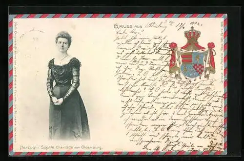 Präge-AK Herzogin Sophie Charlotte von Oldenburg und Wappen