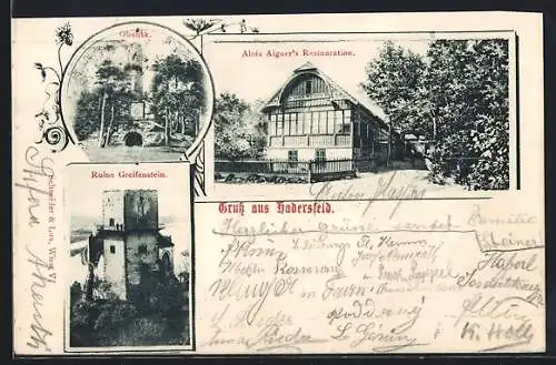 AK Hadersfeld, Alois Aigners Restaurant, Obelisk, Ruine Greifenstein