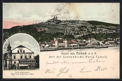 AK Marbach a. d. D., Josef Achleitners Hotel zum schwarzen Adler, Ortsansicht