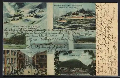 AK Hongkong, Queen`s Road, Public Gardens, Torpedo Boats, American Fleet