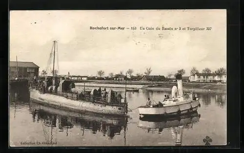 AK Rochefort-sur-Mer, un coin du bassin no. 3 et torpilleur 337