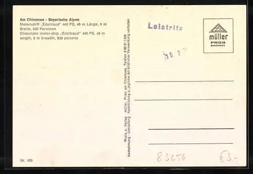 AK Motorschiff Edeltraud auf dem Chiemsee