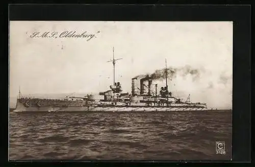 AK SM Linienschiff Oldenburg in voller Fahrt