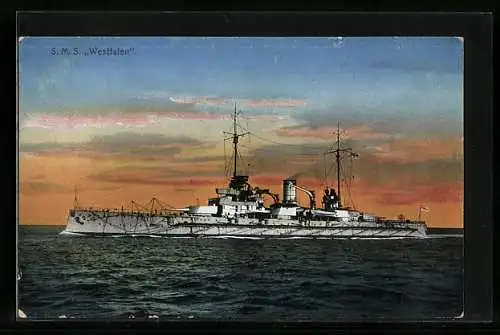 AK Kriegsschiff S.M.S. Westfalen in voller Fahrt