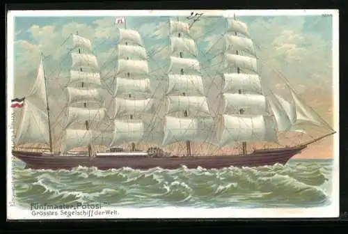 Lithographie Fünfmaster Potosi, grösstes Segelschiff der Welt