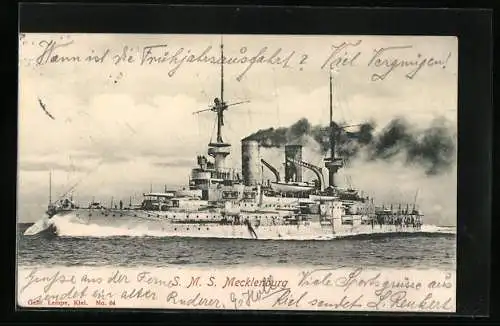 AK SMS Mecklenburg in voller Fahrt