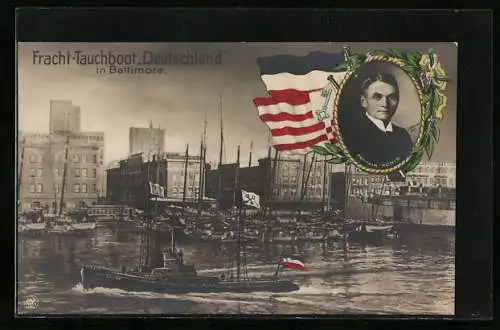 AK Fracht-Tauchboot Deutschland in Baltimore, Kapitän König, U-Boot