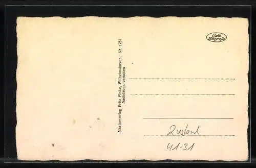 Foto-AK Kriegsmarine, Fischereischutzboot Weser auf Patrouillenfahrt